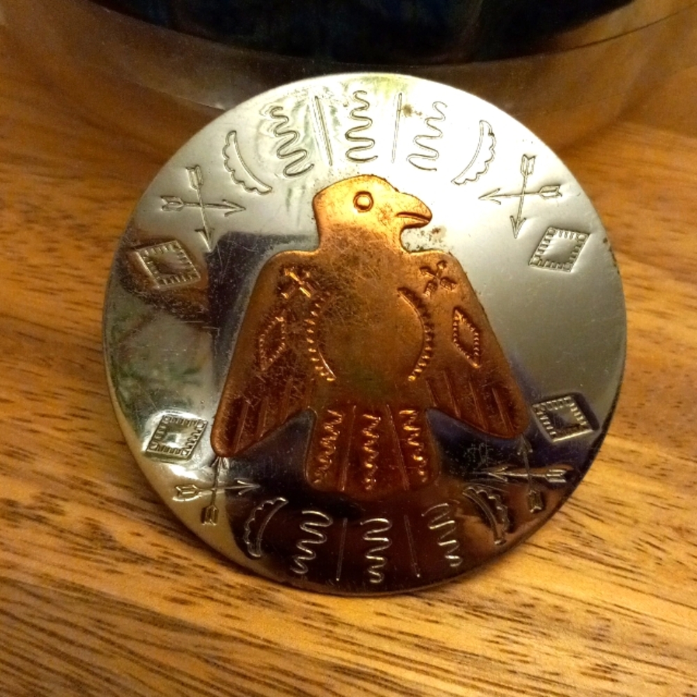 Vintage Thunderbird Nickle Silver Copper Western Native American Belt Buckle